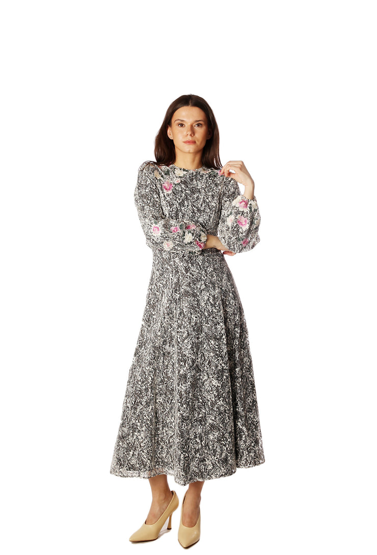 Paisley 3D Floral Collar Lace Dress
