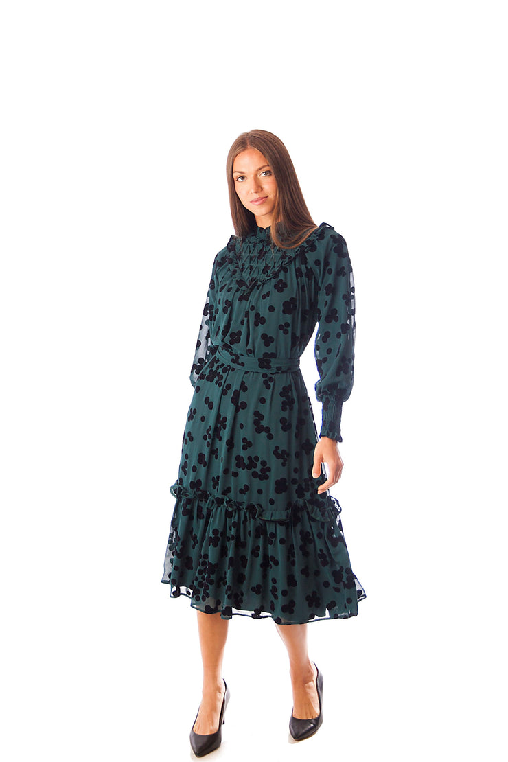 Raised Scattered Velvet Dots Dress