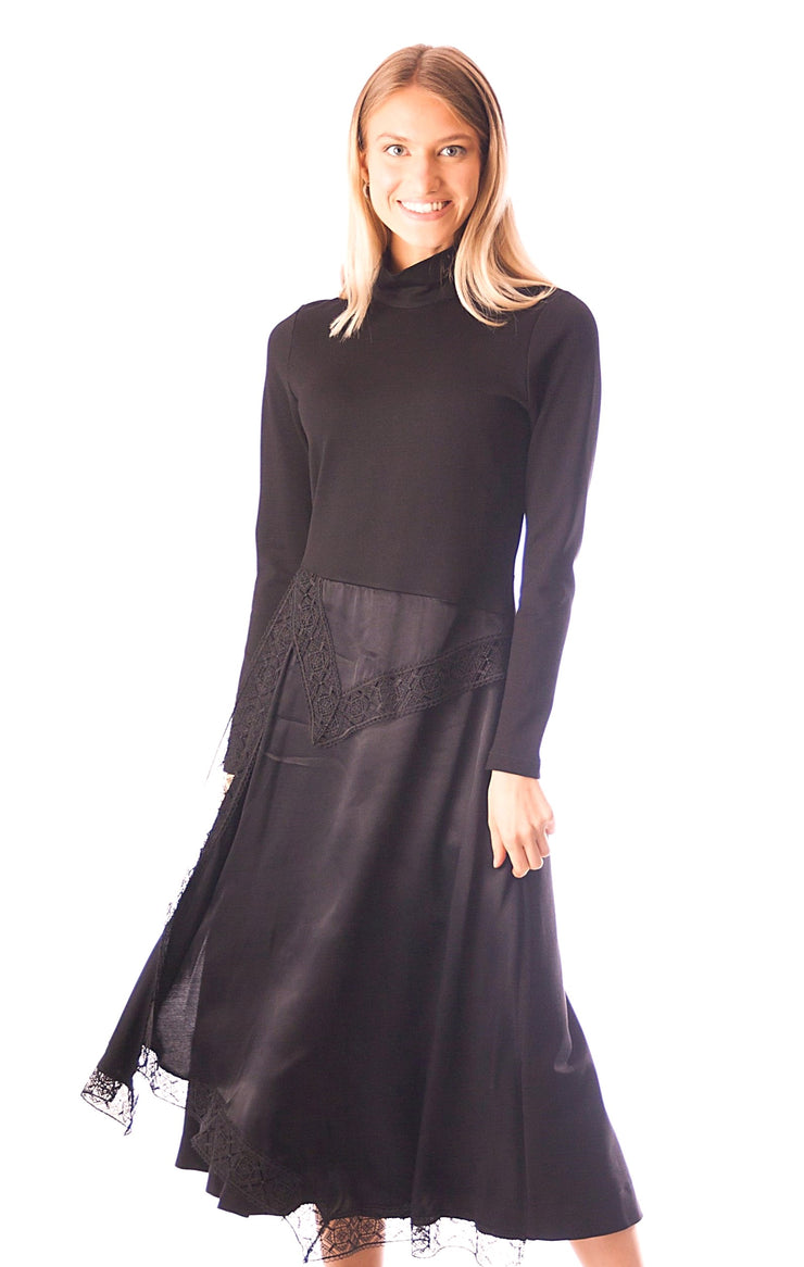 Satin Folded Skirt Dress