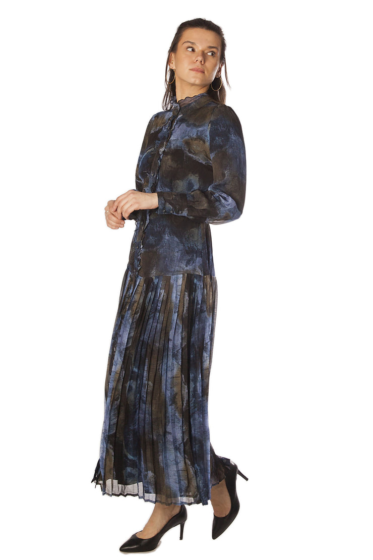 Watercolor Pleated Low Waist Dress