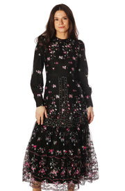 Embroirdered Mesh Tiered Dress