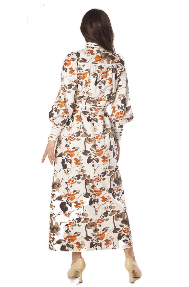 Piped Mini Buttons Floral Print Dress