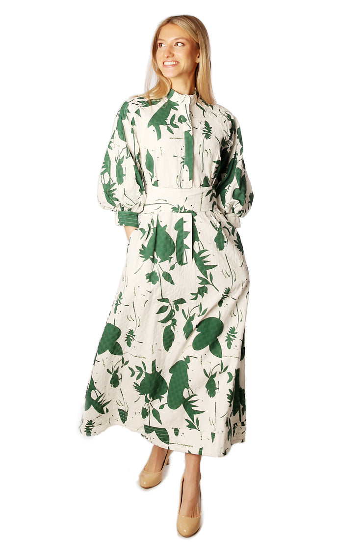 Scattered Large Leaf Print Dress
