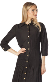 Micro Pleated Sleeve Button Dress