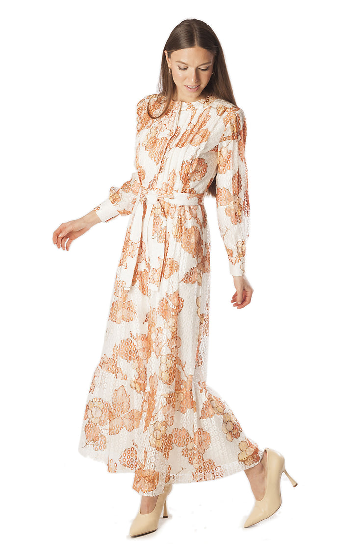 Printed Floral Lace Midi Dress