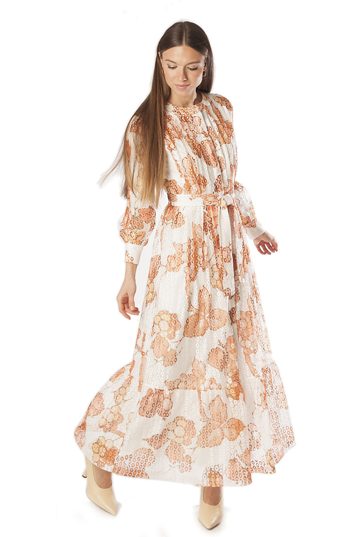Printed Floral Lace Midi Dress