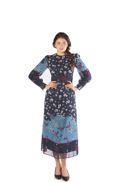 Piped Waist Placement Floral Dress