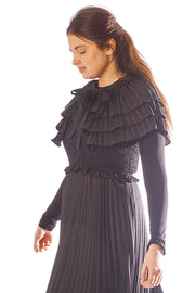 Scrunched Pleated Layer Top Dress - Black