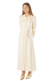 Lace Bodice A Line Dress w/ Belt - Cream