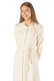 Lace Bodice A Line Dress w/ Belt - Cream