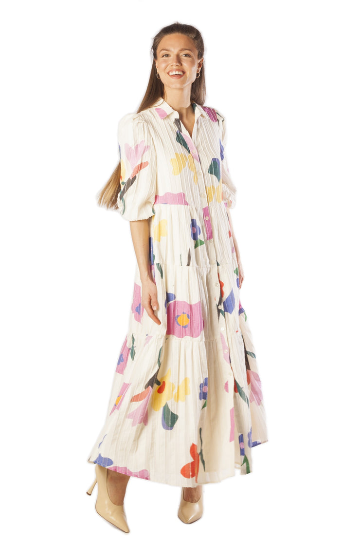 Large Printed Flowers Tiered Dress