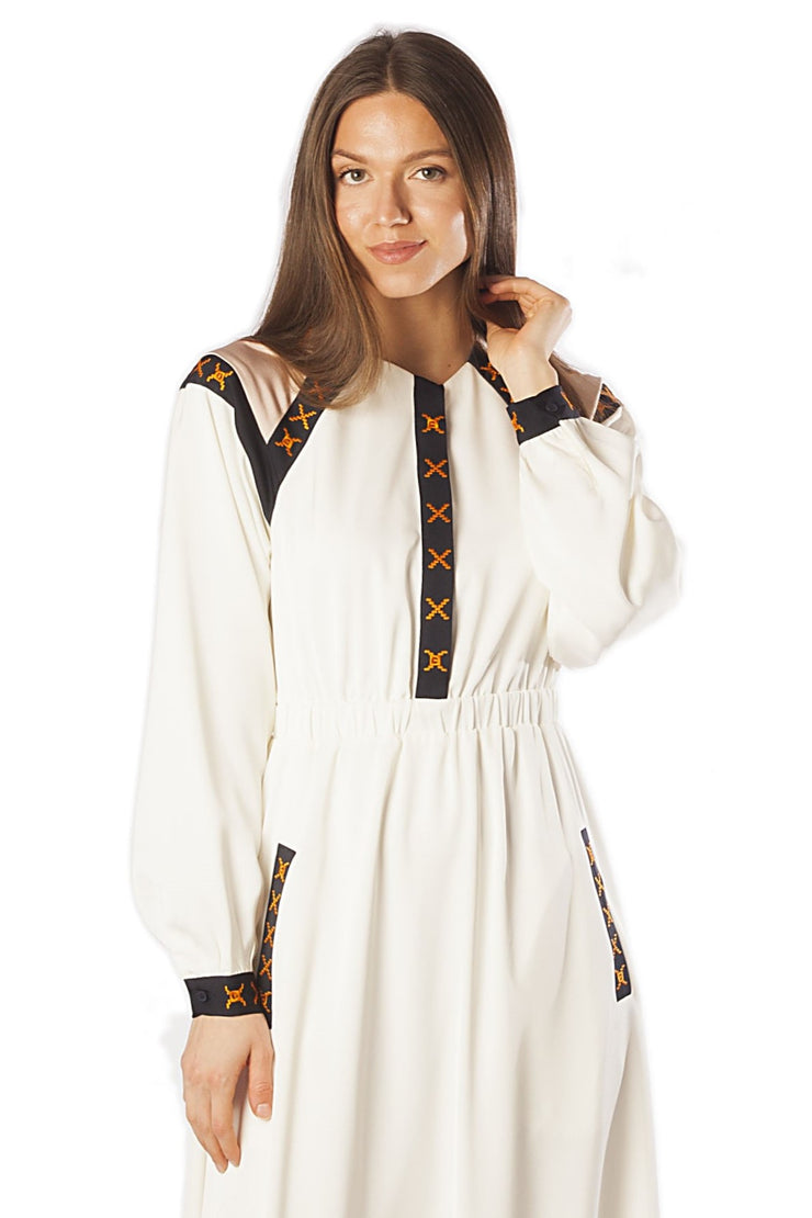 Shoulder+Pockets Embroidered Dress