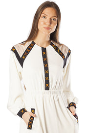 Shoulder+Pockets Embroidered Dress