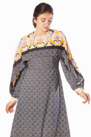 Contrast Floral Shoulder Cape Dress