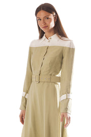Belted Sleeve Colorblocked Dress