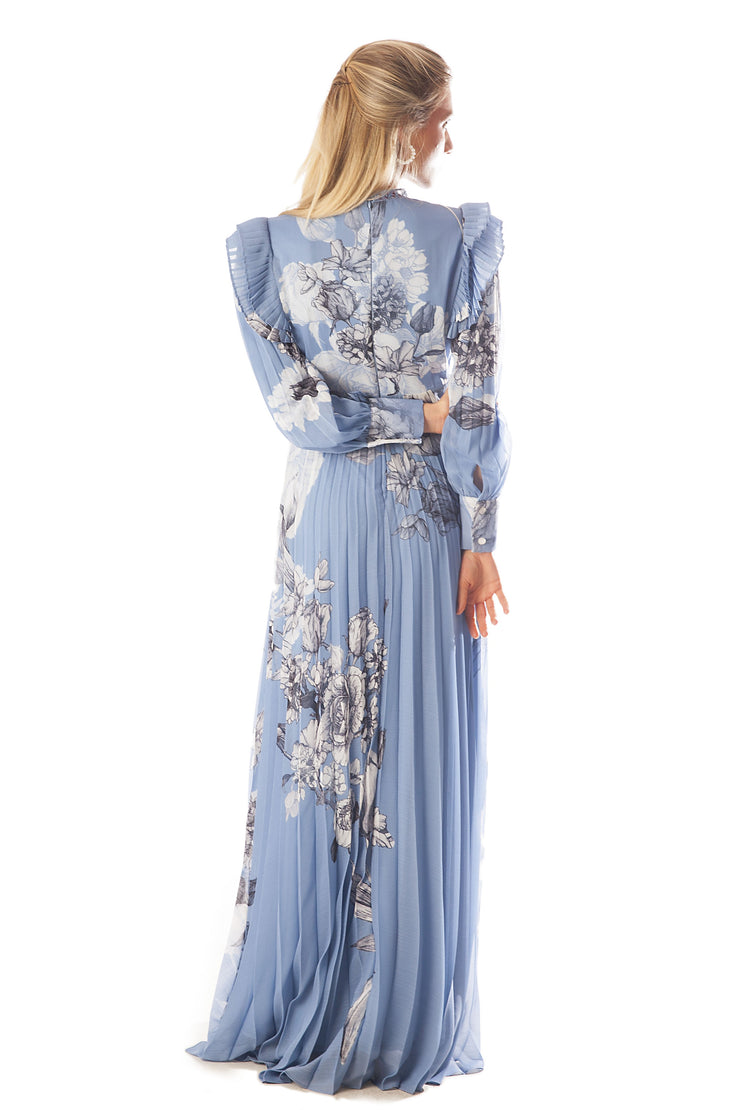 Pleated Floral Gown