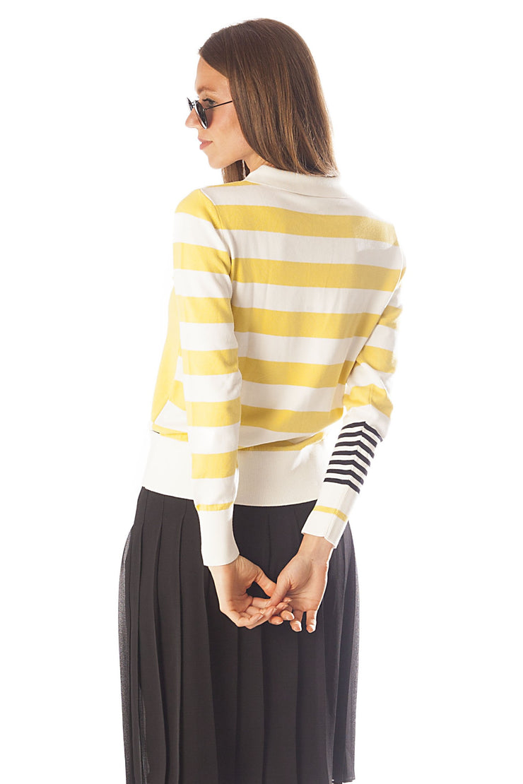 Striped w/ Contrast Sleeve Sweater