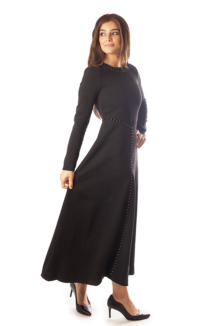 Studded Velvet Trim Knit Dress