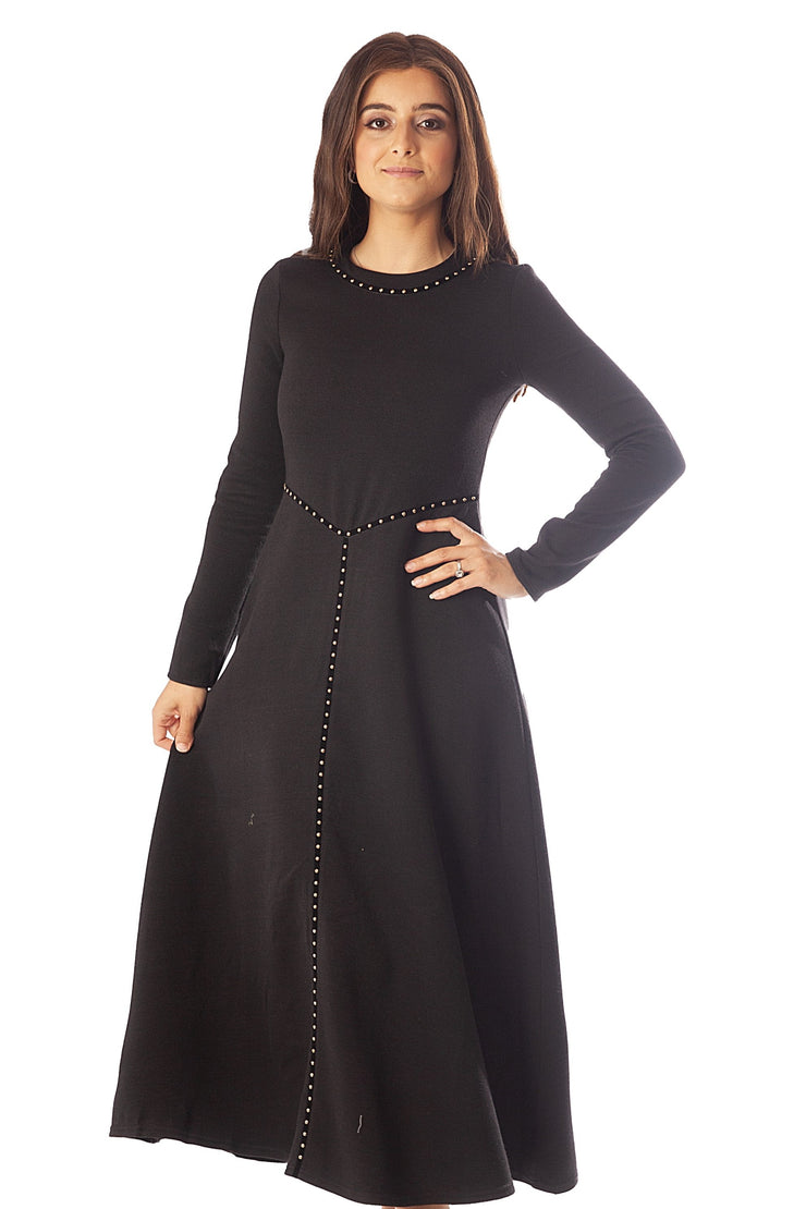 Studded Velvet Trim Knit Dress