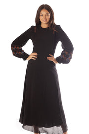 Embroidered Sleeves + Flaps Chiffon Dress