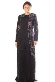 Side Printed Floral Lace Gown