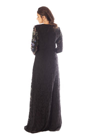 Side Printed Floral Lace Gown