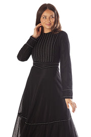 Mesh Lace Dress w/ Studded Velvet Strips