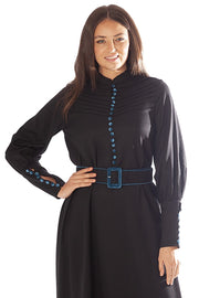 Veltvet Trim, Buttons+Belt Dress