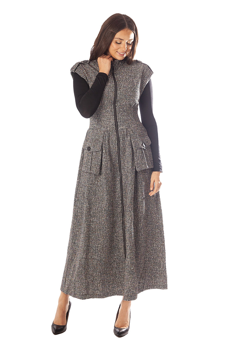 Tweed Oversized Pockets Sleeveless Dress