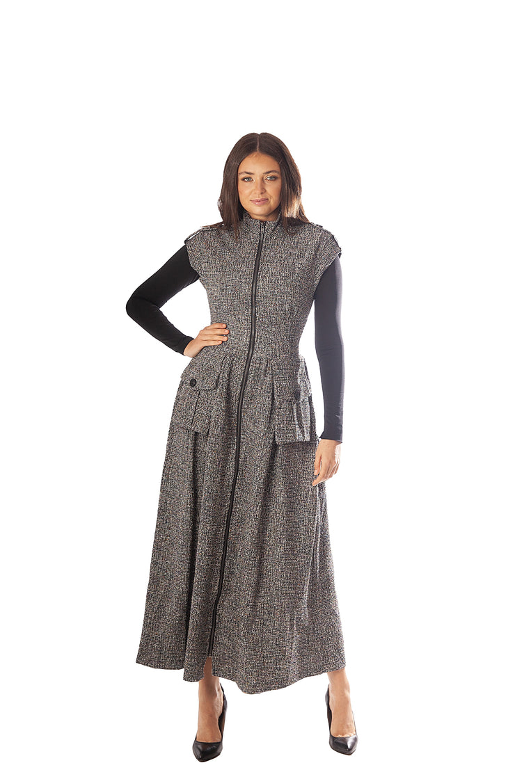 Tweed Oversized Pockets Sleeveless Dress