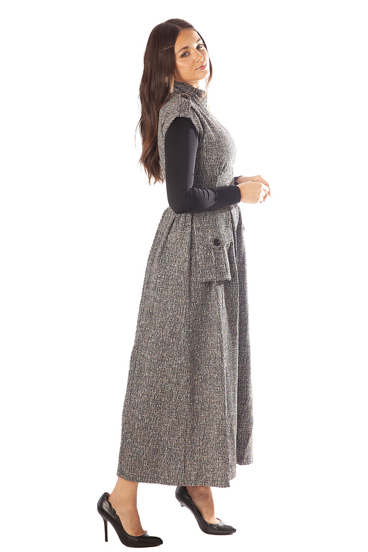 Tweed Oversized Pockets Sleeveless Dress