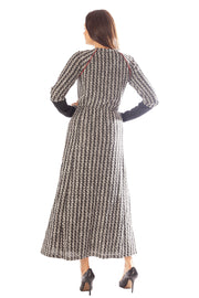 Stone Buttons Tweed Drawstring Dress