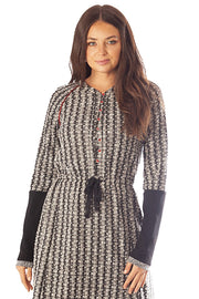 Stone Buttons Tweed Drawstring Dress