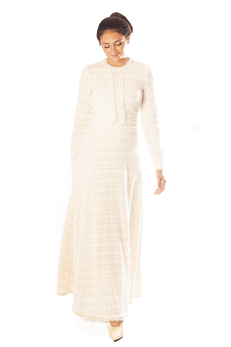 Fringed Border Knit Lace Midi Dress