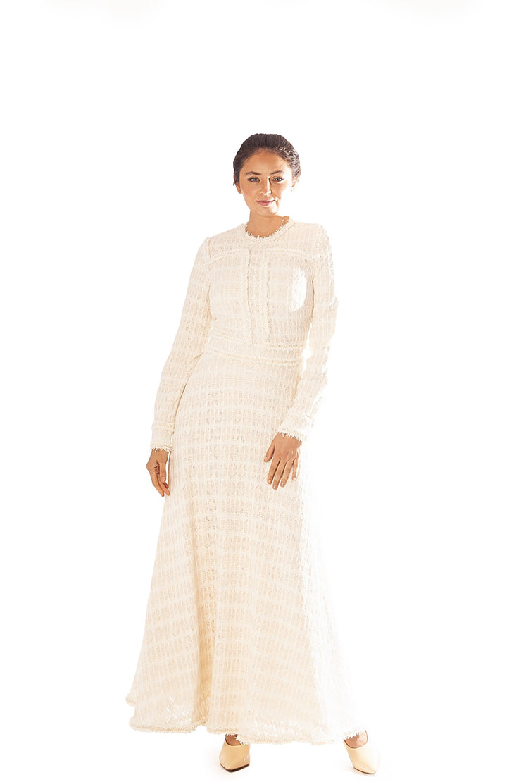 Fringed Border Knit Lace Midi Dress