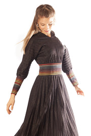 Striped Waist + Cuff Knit Pleated Dress