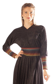 Striped Waist + Cuff Knit Pleated Dress