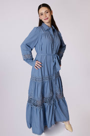 Collared Lace Paneled Gown