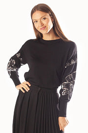 Floral Sleeve Crew Neck Sweater