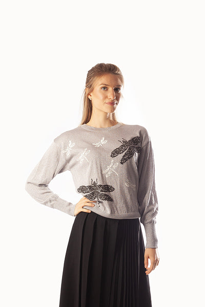 Metallic 3D Dragonfly Sweater