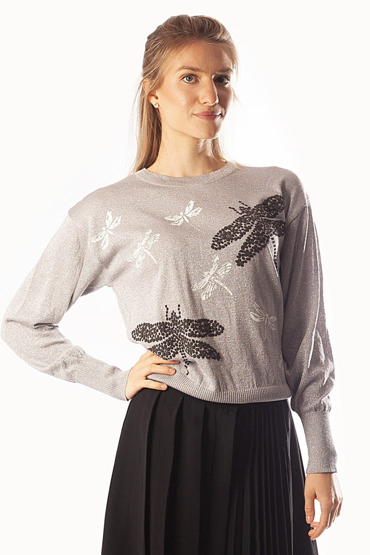 Metallic 3D Dragonfly Sweater