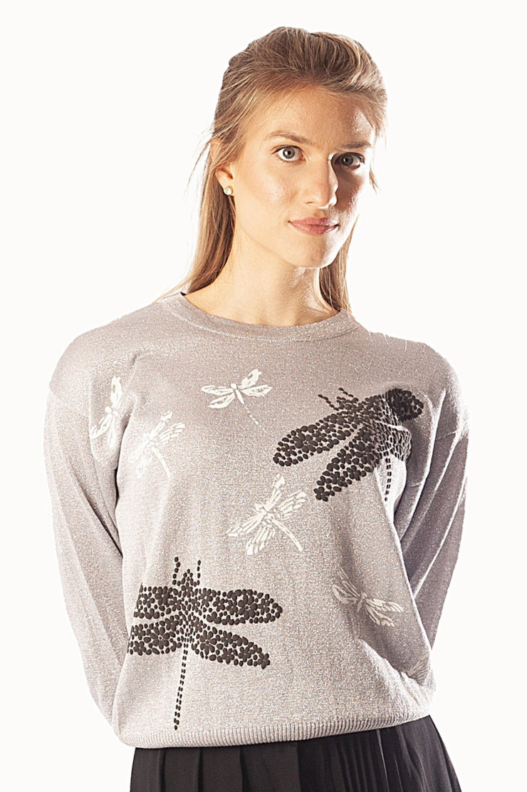 Metallic 3D Dragonfly Sweater