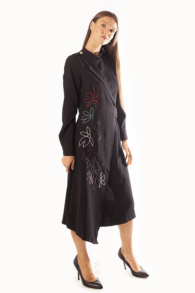 Half Belted Side Embroidery Dress