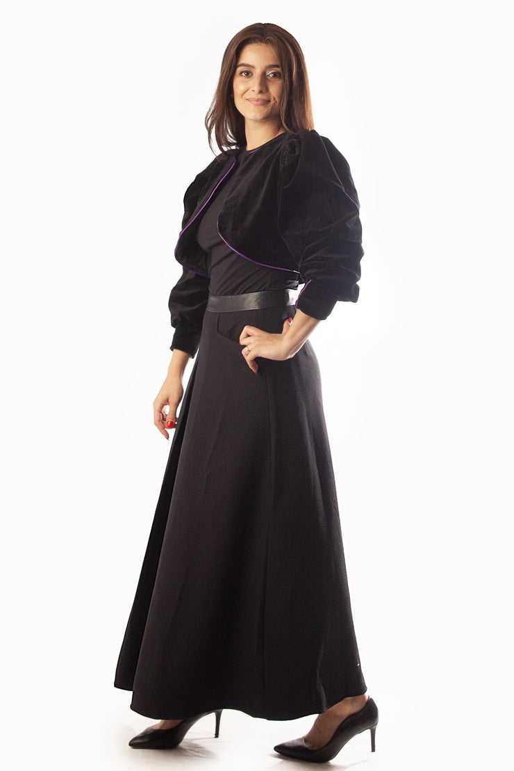 Leatherette Waistband Center Pleat Skirt