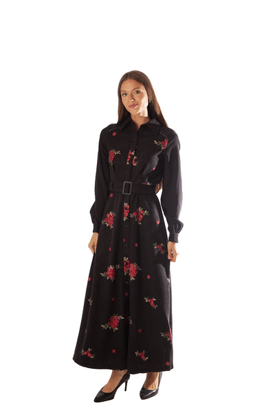 Embroidered Wooly A Line Dress