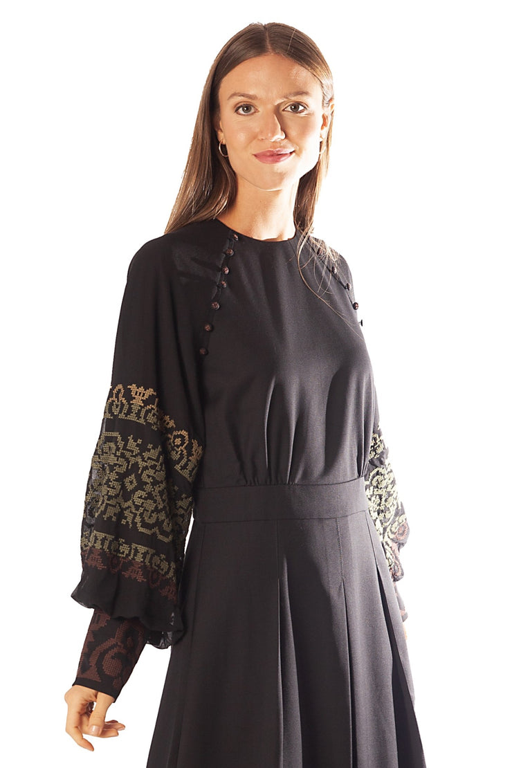 Needlepoint Design Embroidered Sleeve Dress