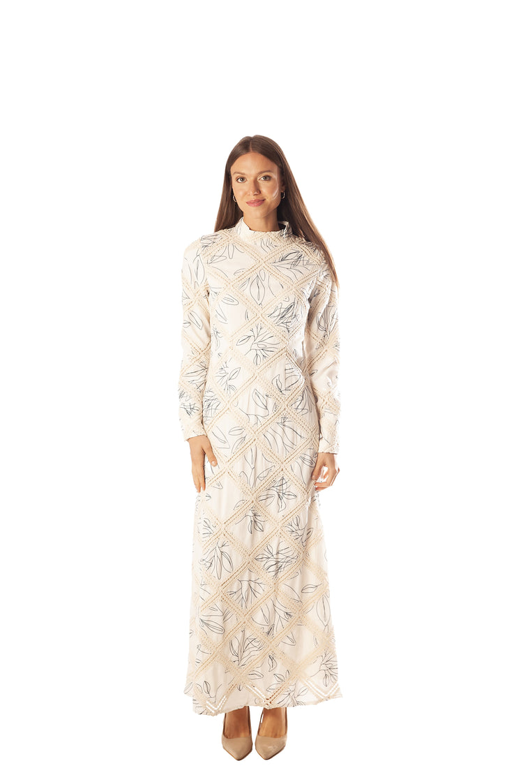 Printed Grid Lace Dress