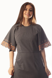 Circle Embroidered sleeves + Hem Dress