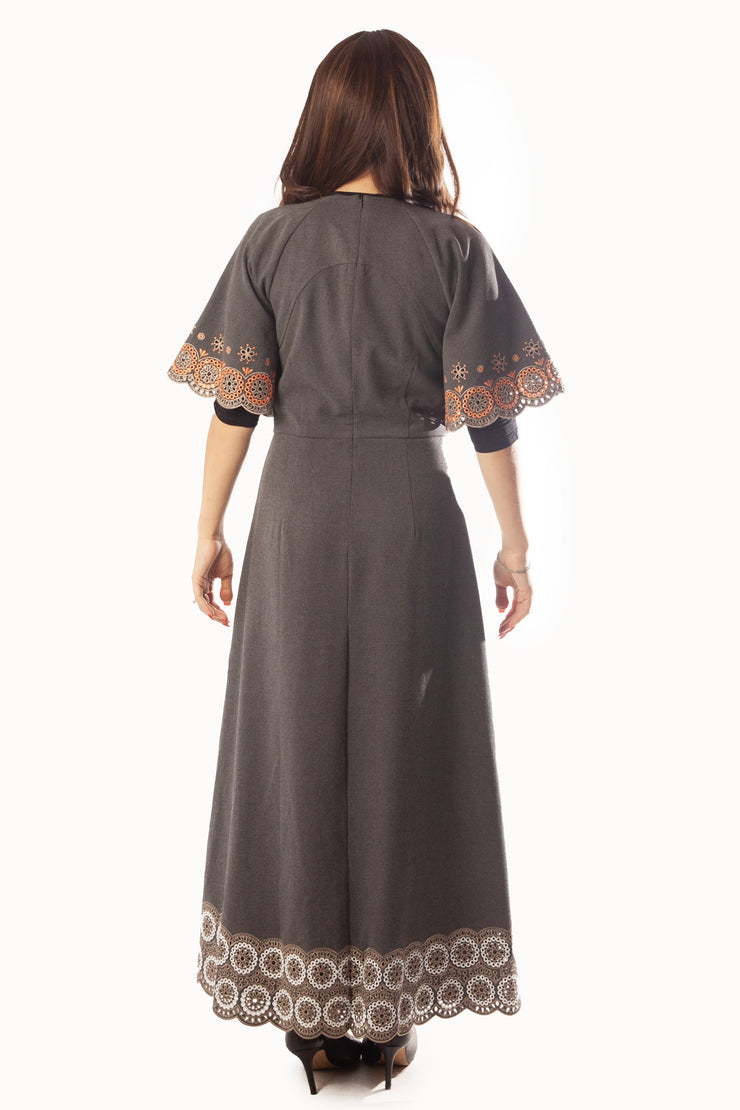 Circle Embroidered sleeves + Hem Dress