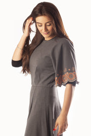 Circle Embroidered sleeves + Hem Dress